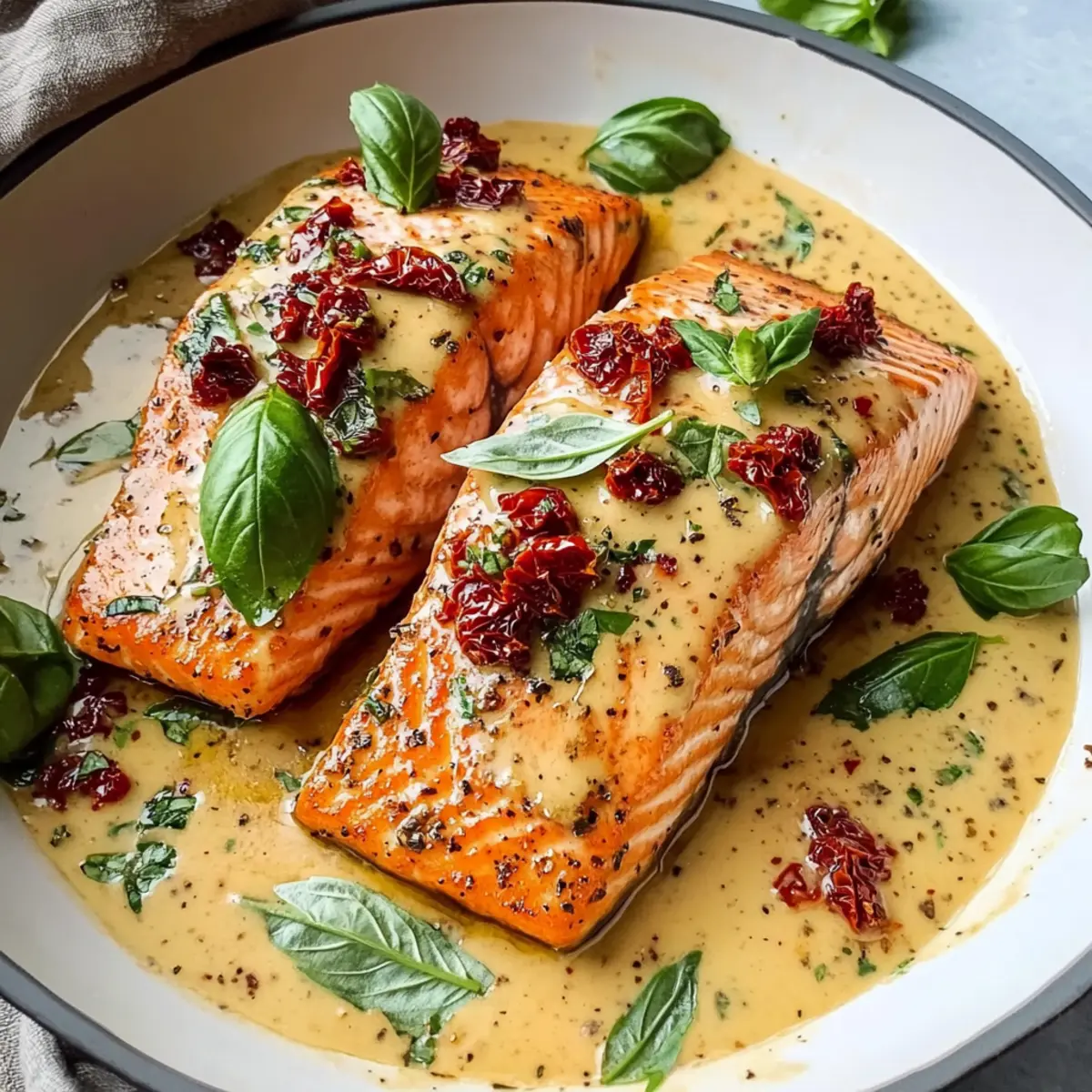 Lachs mit cremiger getrockneter Tomatensauce