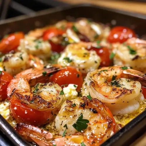 Gebackene Feta Garnelen und Tomaten