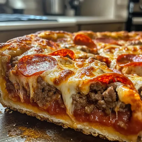 tiefes Hamburger-Wurst-Peperoni-Pai - ein unglaubliches ultimatives Rezept