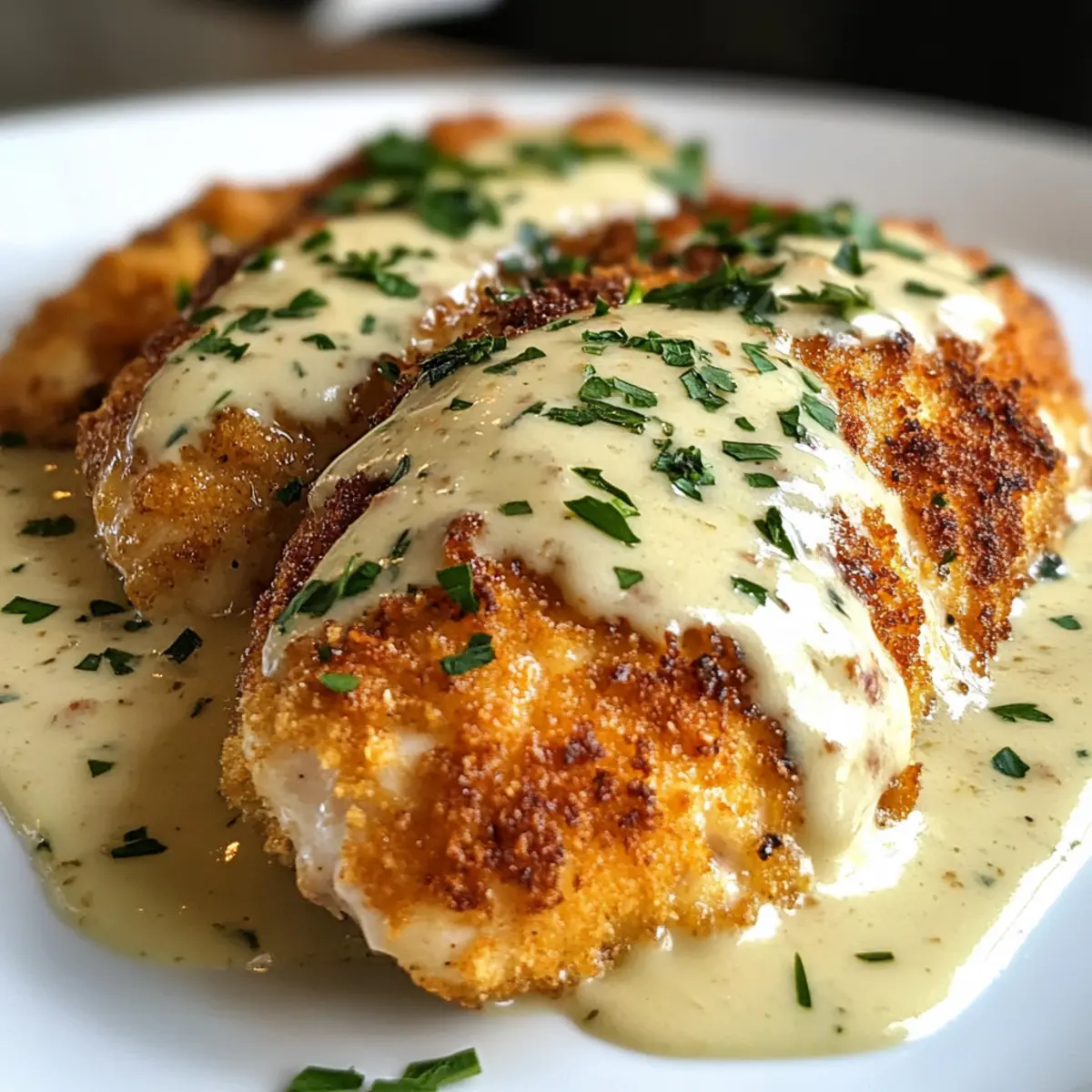 Parmesan-krustenhähnchen mit cremiger Knoblauchsoße