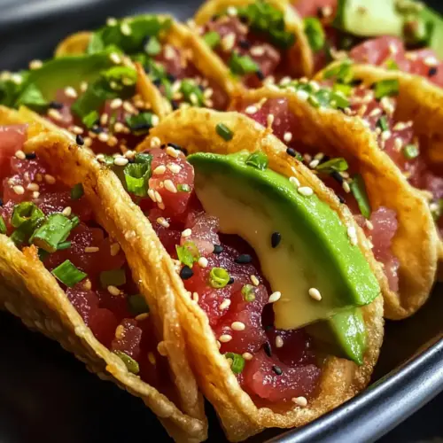 Würziger Thunfisch-Tartar-Wonton-Tacos Rezept