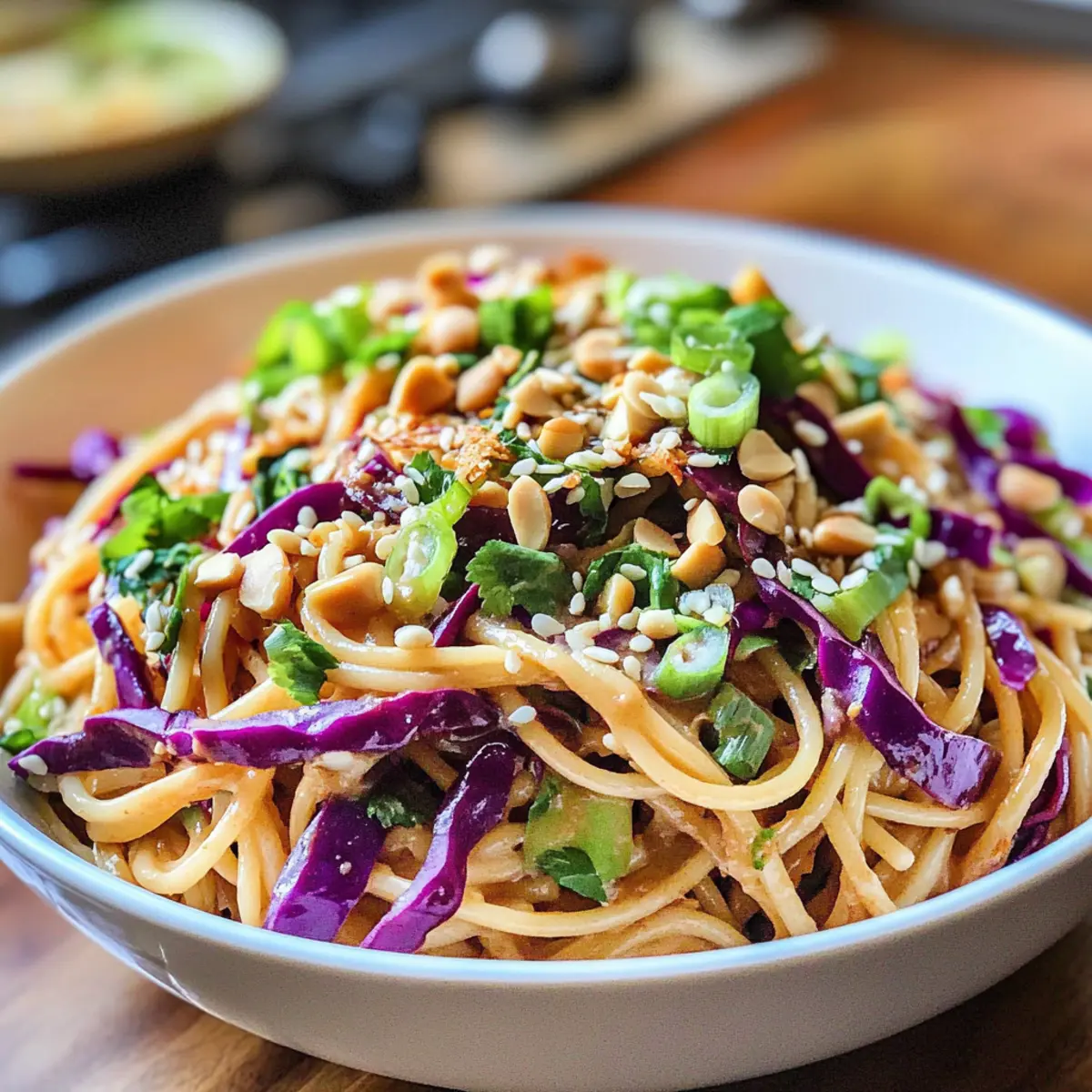 Asiatischer Spaghettisalat mit Erdnusssauce