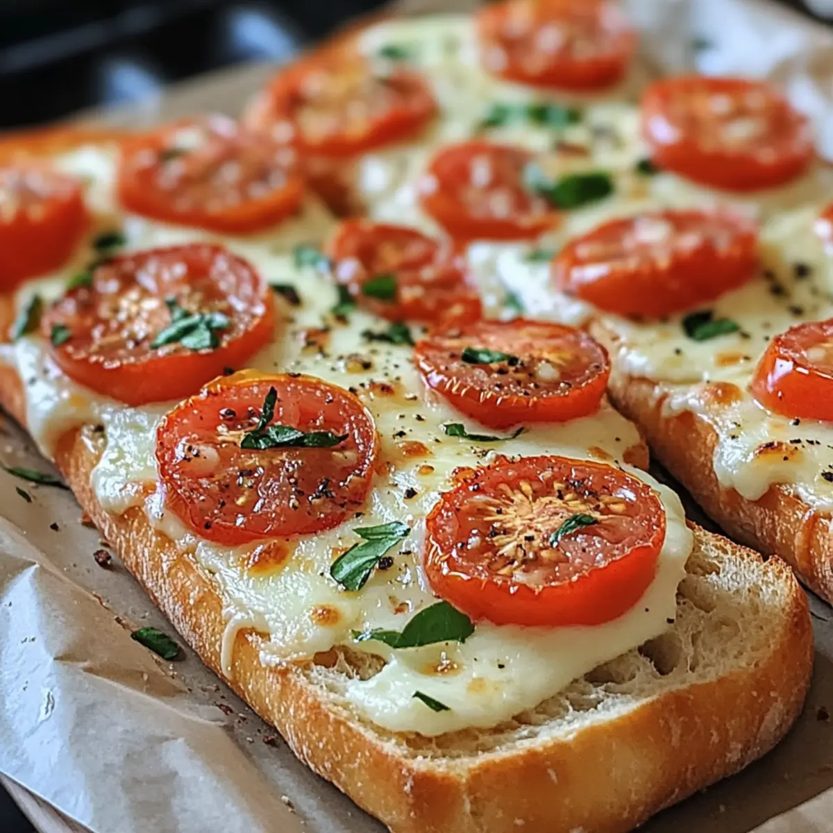 Baguettscheiben mit Tomaten und Mozzarella überbacken