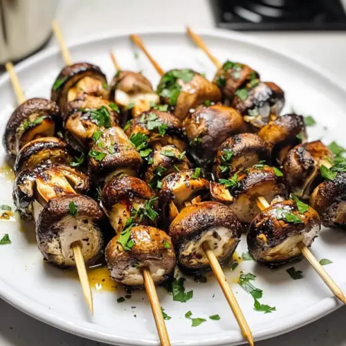 Gegrillte Knoblauchpilzspieße