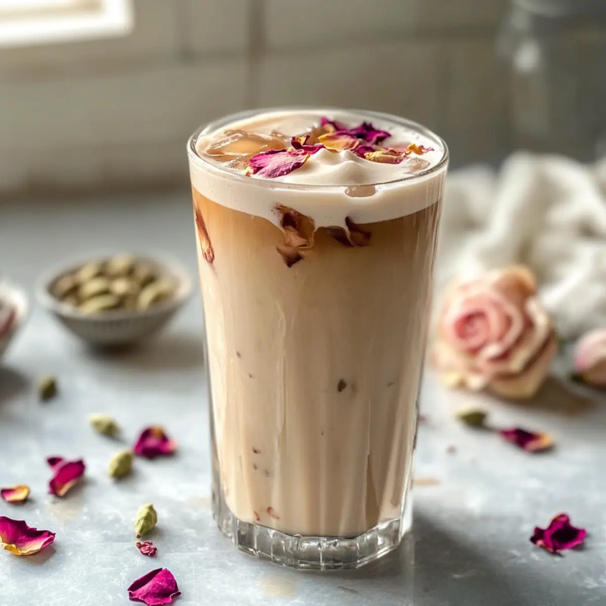 Gekühlter Kardamom-Rosen-Latte