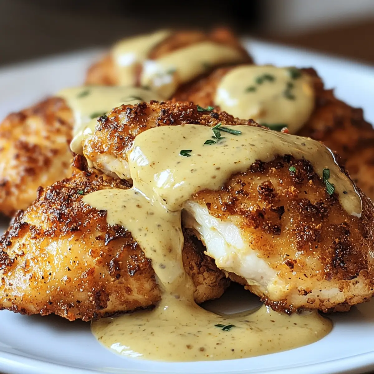 Brezenhähnchen mit Senf-Käse-Sauce Rezept