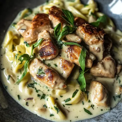 Spätzle Pfanne mit Hähnchen in Bärlauchrahm