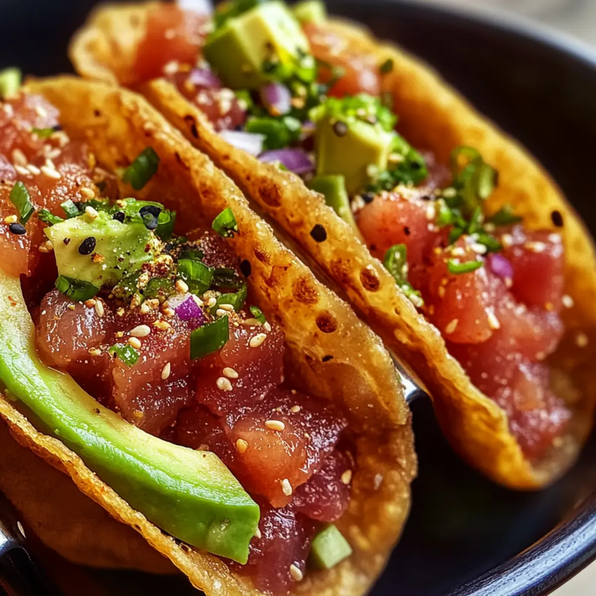 Scharfe Thunfisch-Tatar Wonton-Tacos Rezept