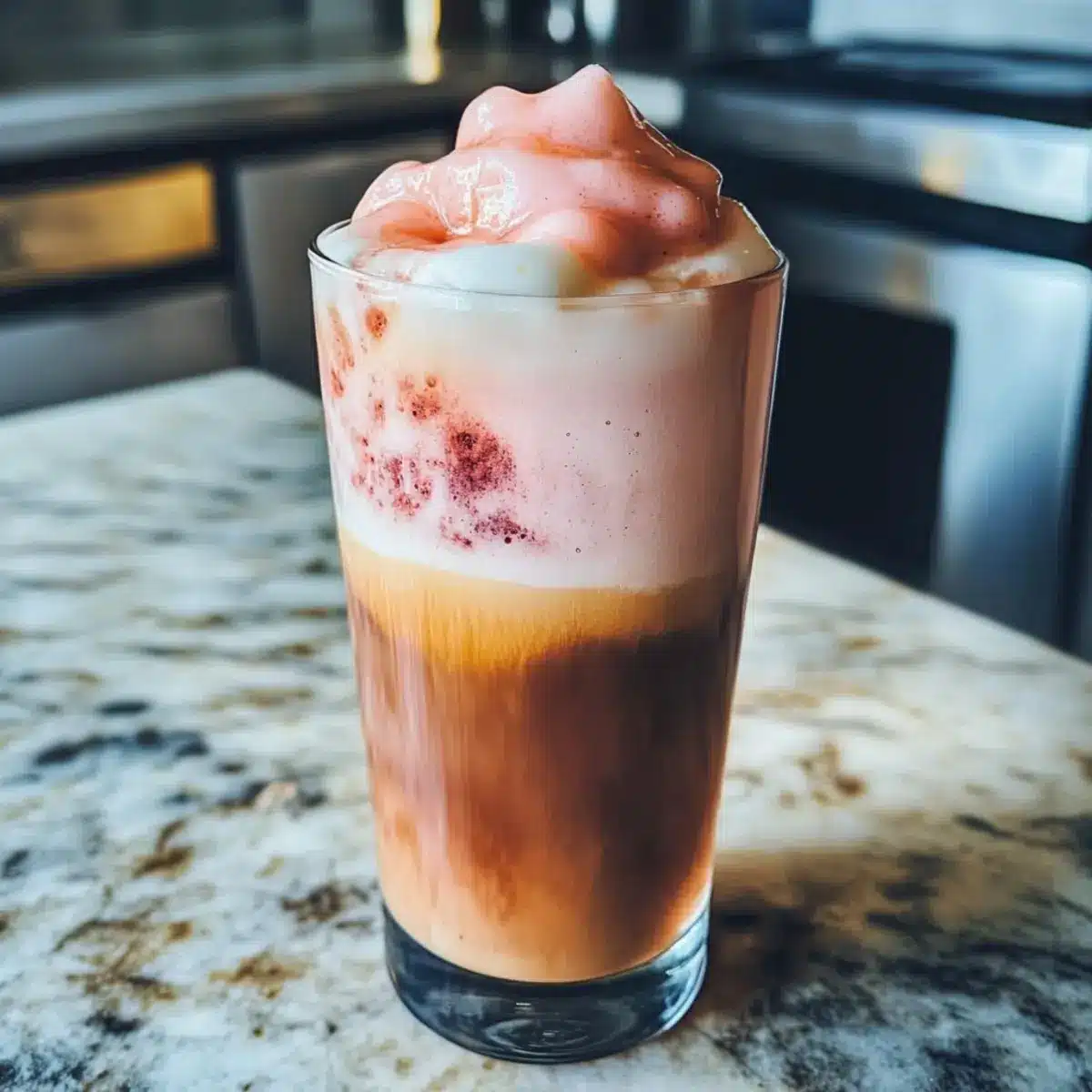 Erdbeer-Schaum kalter Brühkaffee