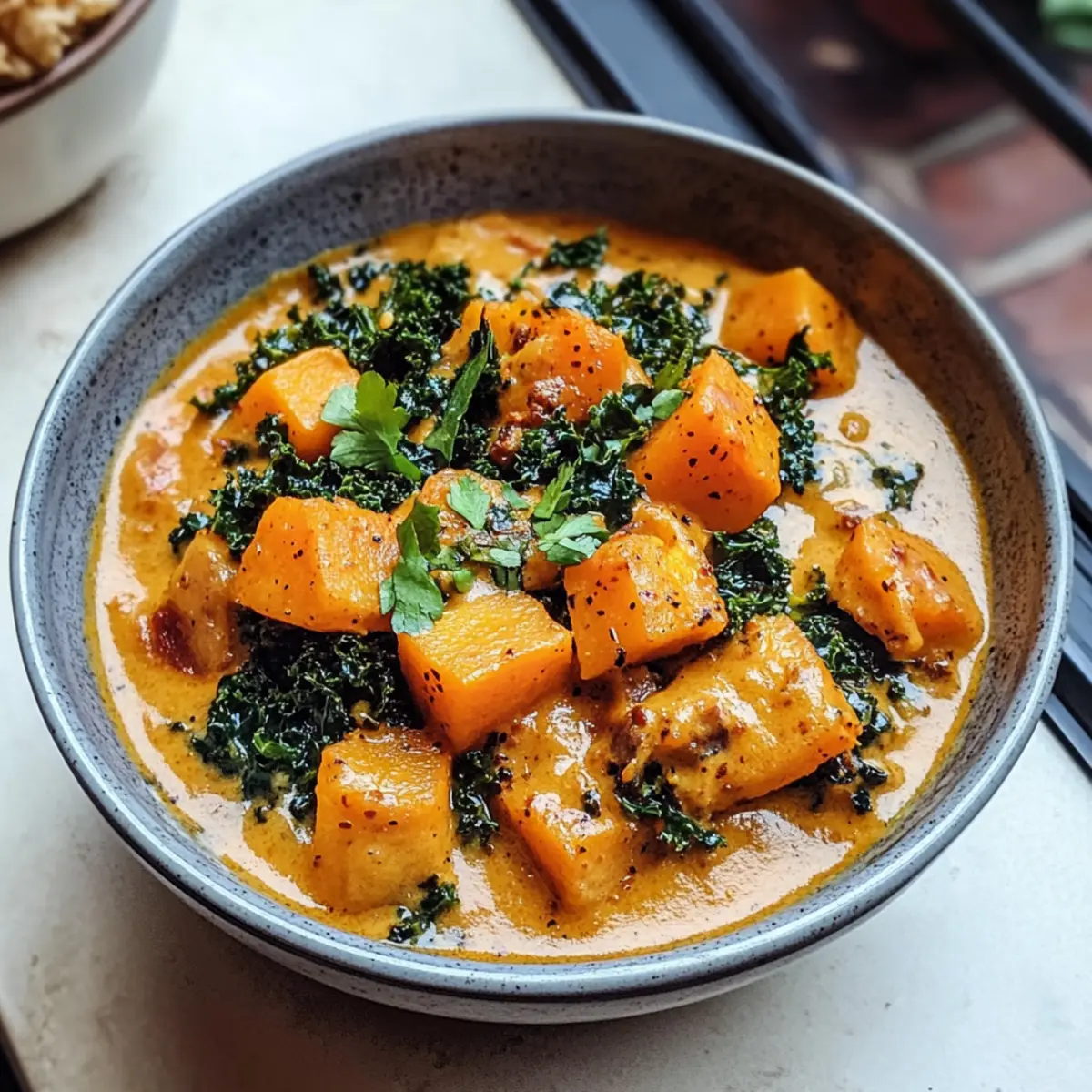 Butternut-Kürbis und Grünkohl rote Curry