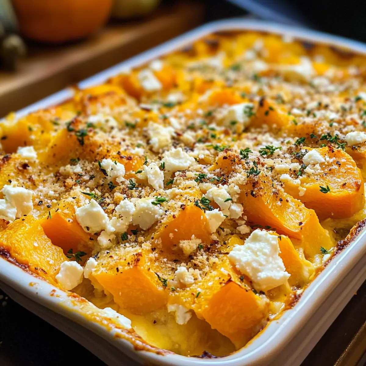 Butternut-Kürbis und Feta-Gratin