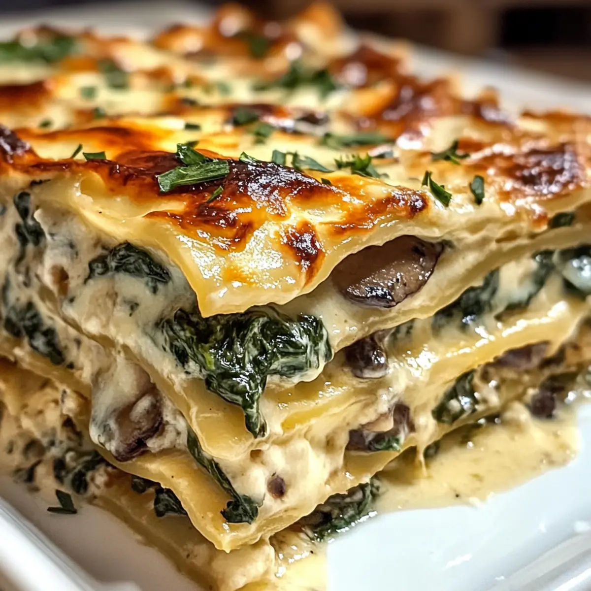 Cremige Spinat-Pilz-Lasagne