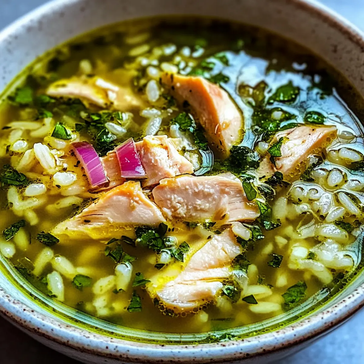 Grünes würziges Hühnchen- und Reissuppe