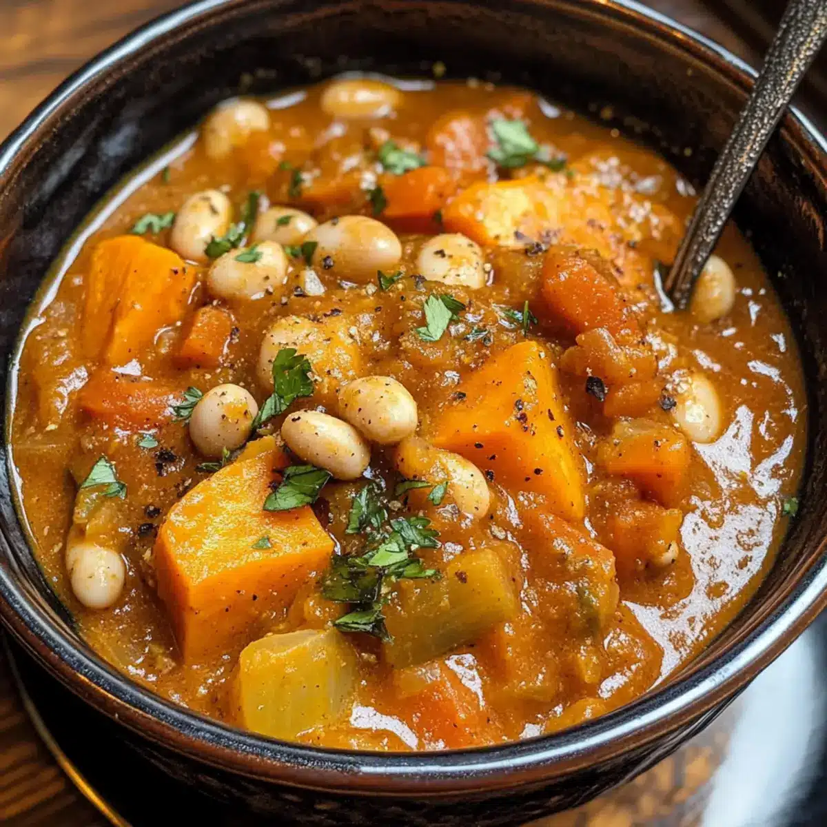 Herzhaftes veganes Süßkartoffel-Eintopf