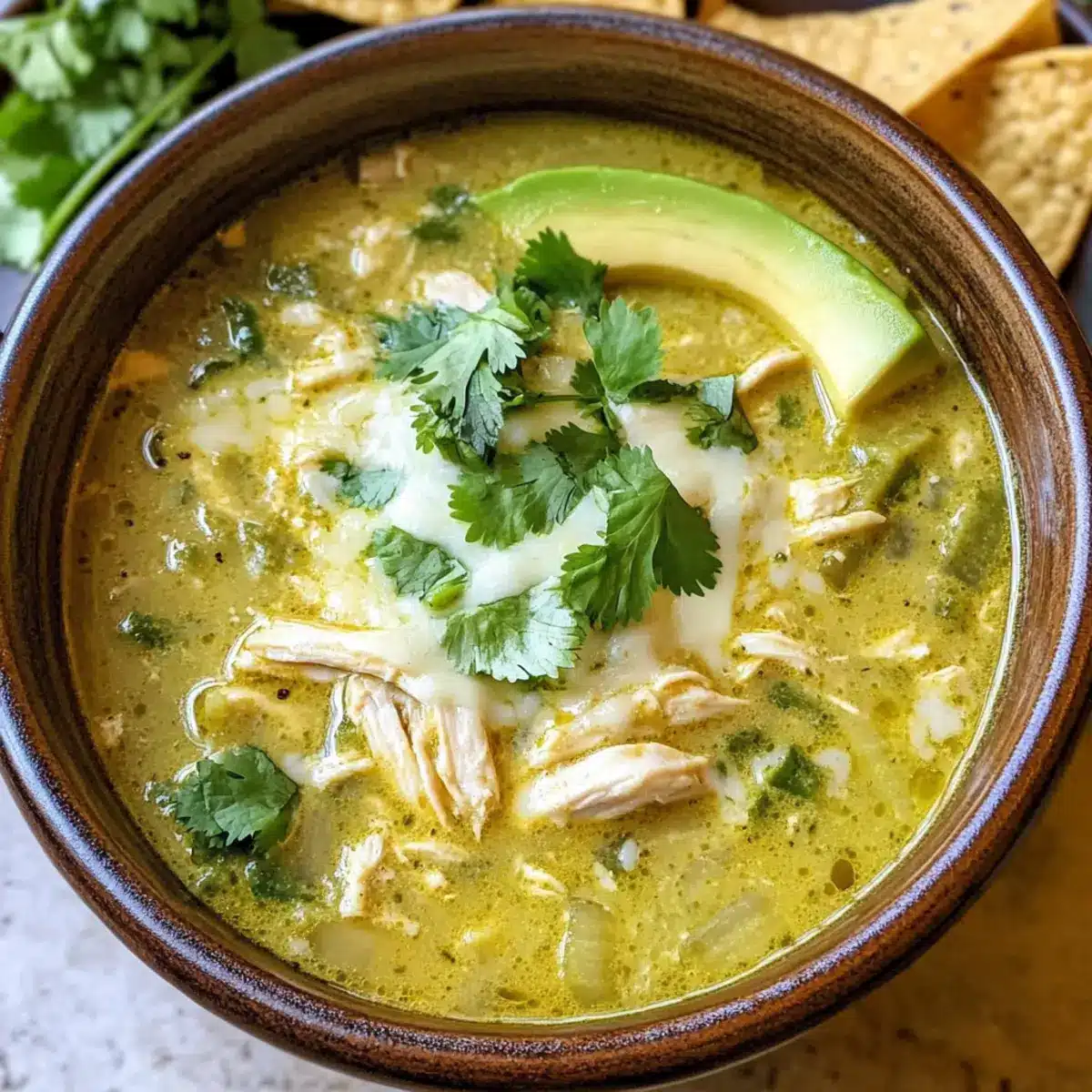 Cremige grüne Enchiladas Hähnchensuppe