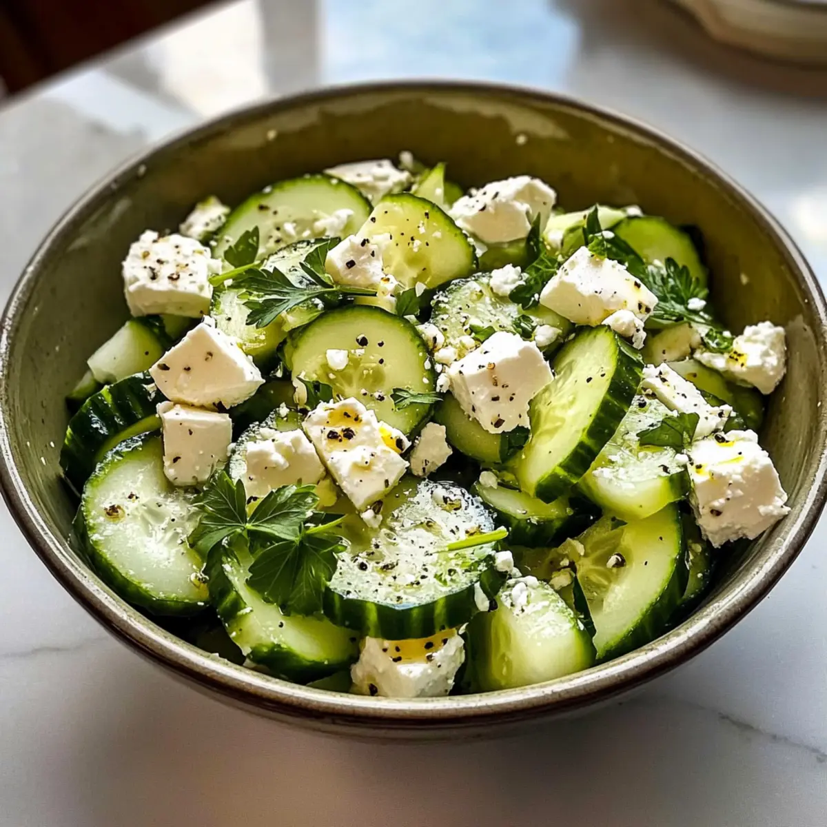 Gurken-Feta-Salat mit Zitronen-Griechischem Vinaigrette