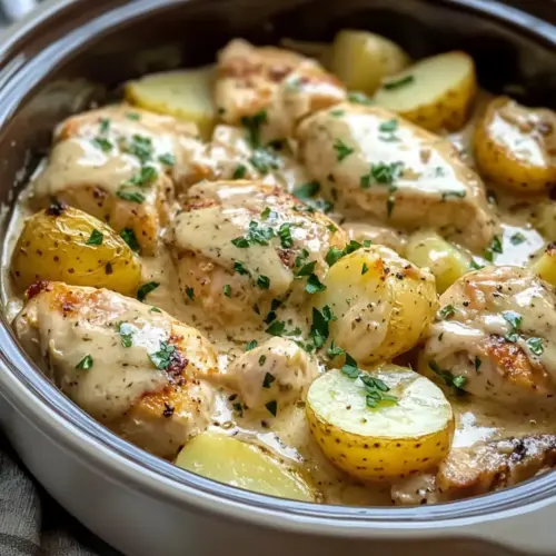 Knoblauch Parmesan Hähnchen und Kartoffeln