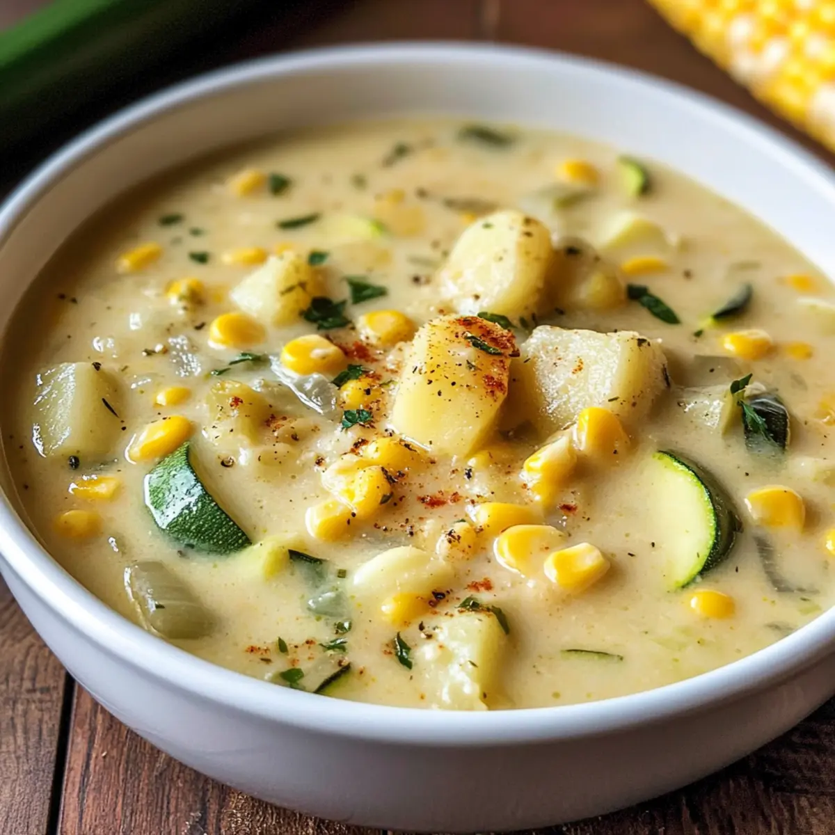 Sommer-Mais und Zucchini-Cremesuppe