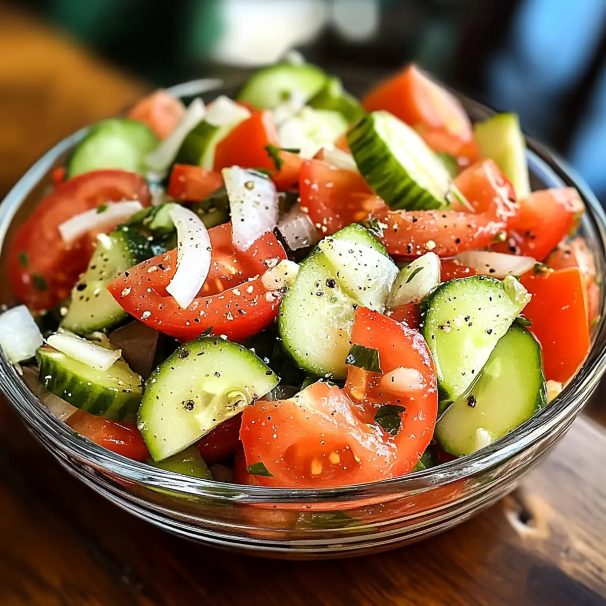 Tomate, Gurke und Zwiebel Salat