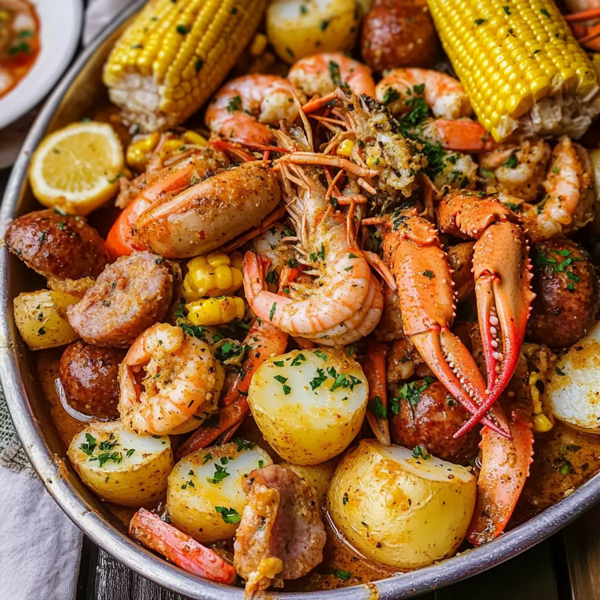 Cajun Meeresfrüchte-Kochen mit Knoblauchbutter-Sauce