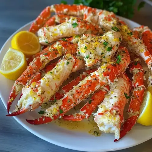 Gedämpfte Königskrabbenbeine mit Knoblauch-Zitronenbutter