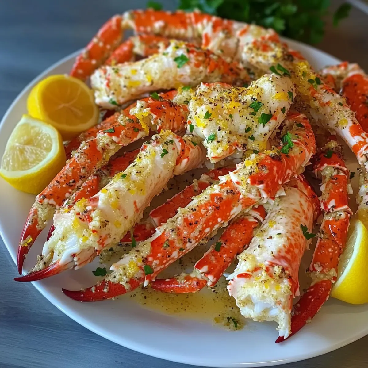 Gedämpfte Königskrabbenbeine mit Knoblauch-Zitronenbutter