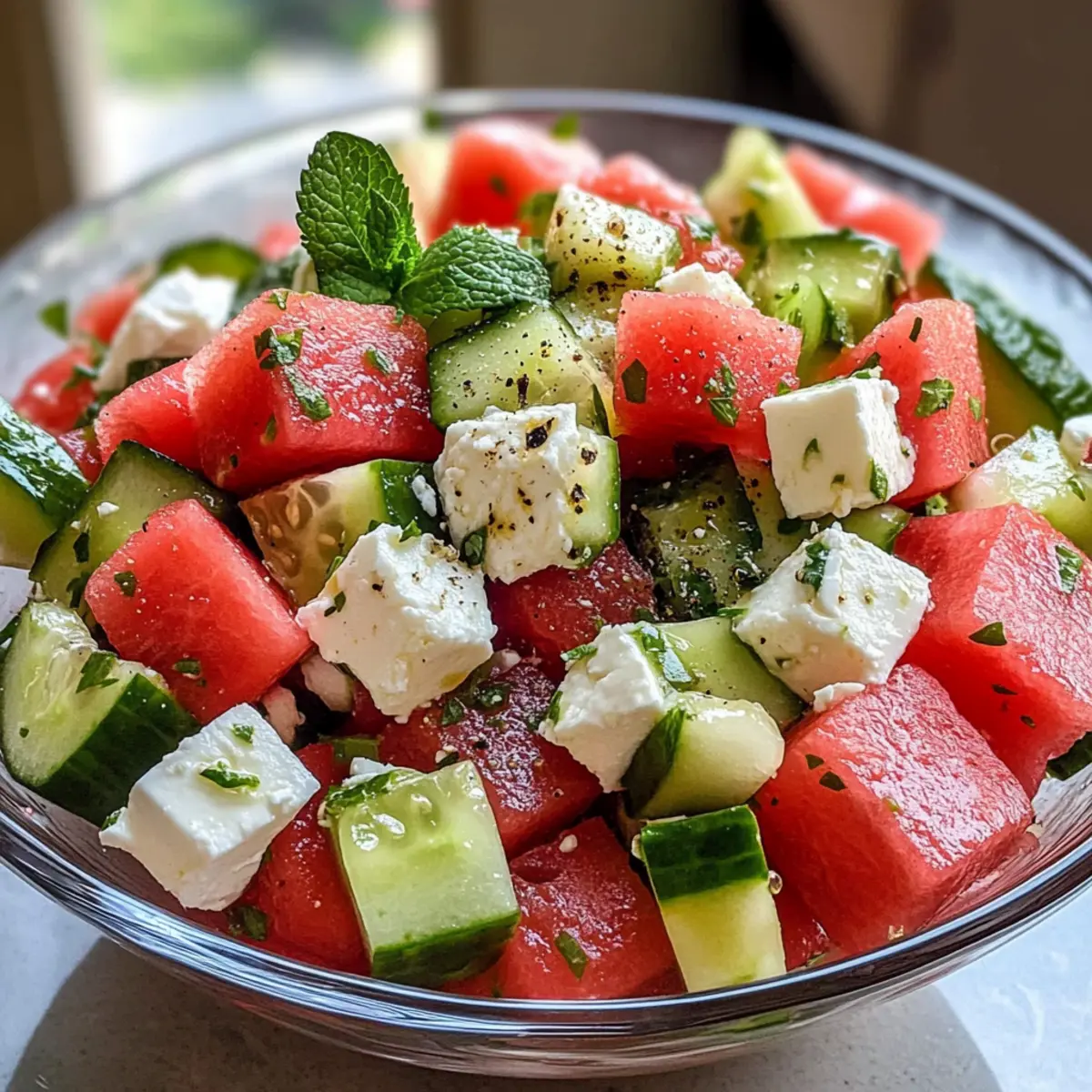 Wassermelone, Gurke, Feta Salat